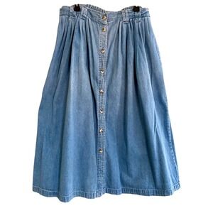 Vintage Original TY Wear Denim Button Front Midi Skirt Pleated Country Cowgirl